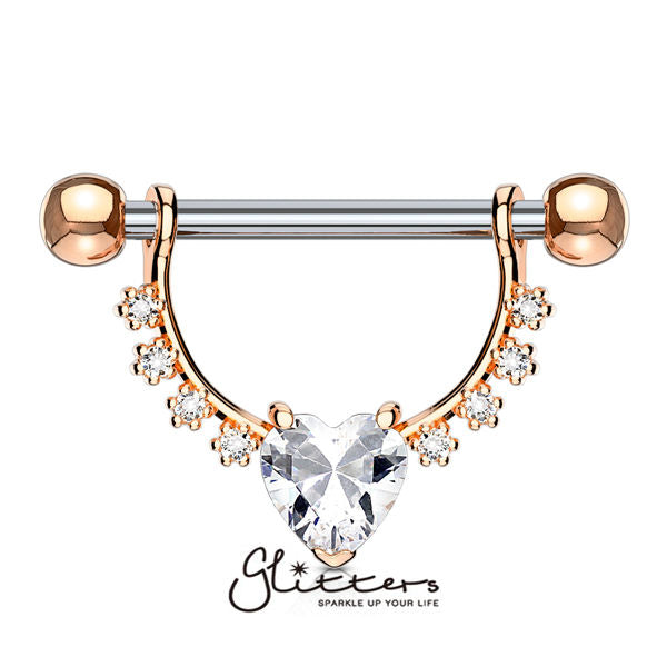Heart CZ with Infinite Filigree Dangle 316L Surgical Steel Nipple Rings-Body Piercing Jewellery, Cubic Zirconia, Nipple Barbell-nb0010-3-Glitters