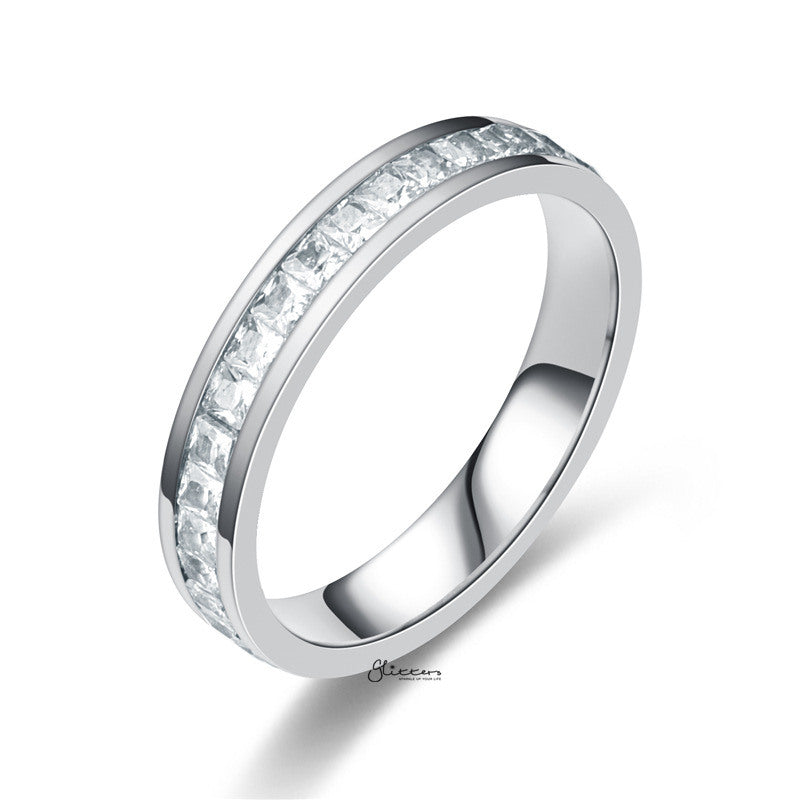 Stainless Steel Square CZ Paved Band Ring - Silver-Cubic Zirconia, Jewellery, Rings, Stainless Steel, Stainless Steel Rings, Women's Jewellery, Women's Rings-rg0152_1__1-Glitters