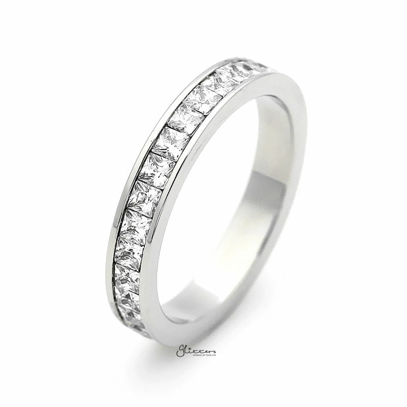 Stainless Steel Square CZ Paved Band Ring - Silver-Cubic Zirconia, Jewellery, Rings, Stainless Steel, Stainless Steel Rings, Women's Jewellery, Women's Rings-rg0152_3__1-Glitters