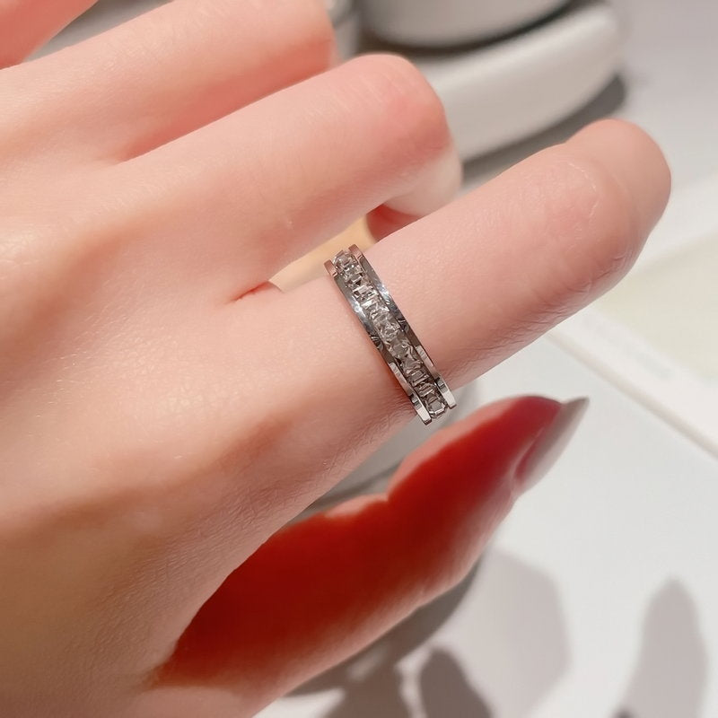 Stainless Steel Square CZ Paved Band Ring - Silver-Cubic Zirconia, Jewellery, Rings, Stainless Steel, Stainless Steel Rings, Women's Jewellery, Women's Rings-rg0152_4-Glitters