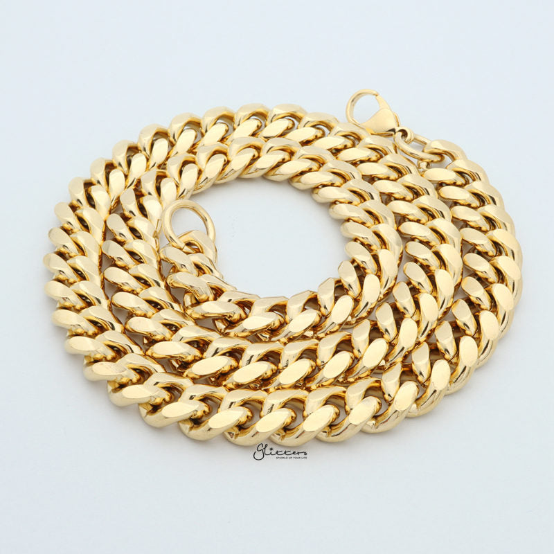 18K Gold Plated Stainless Steel Miami Cuban Curb Chain Necklace - 12mm Width-Chain Necklaces, Jewellery, Men's Chain, Men's Jewellery, Men's Necklace, Miami Cuban Curb Chain, Necklaces, Stainless Steel, Stainless Steel Chain-sc0079-2-Glitters