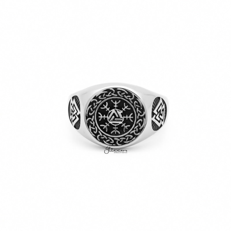 Valknut Stainless Steel Ring with Helm of Awe Symbol-Jewellery, Men's Jewellery, Men's Rings, Rings, Stainless Steel, Stainless Steel Rings-sr0298-1_1-Glitters