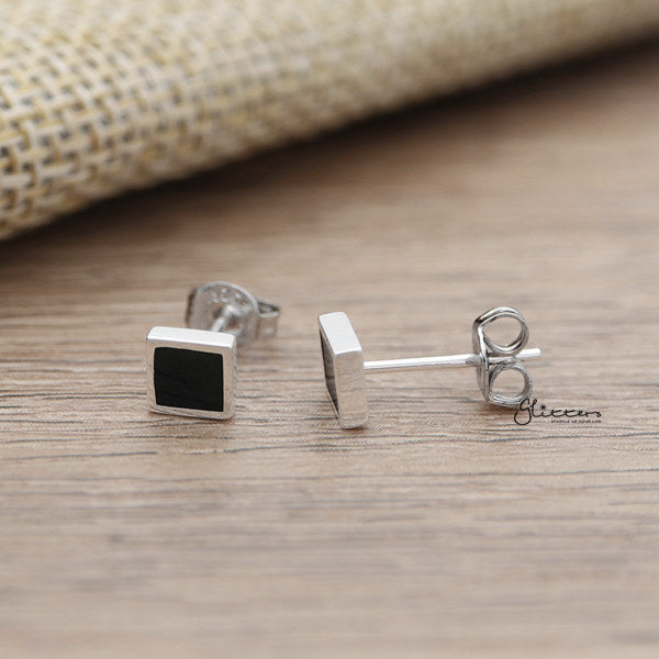 925 Sterling Silver Black Center Square Shape Stud Earrings-earrings, Jewellery, Stud Earrings, Women's Earrings, Women's Jewellery-sse0092-square02_600-Glitters