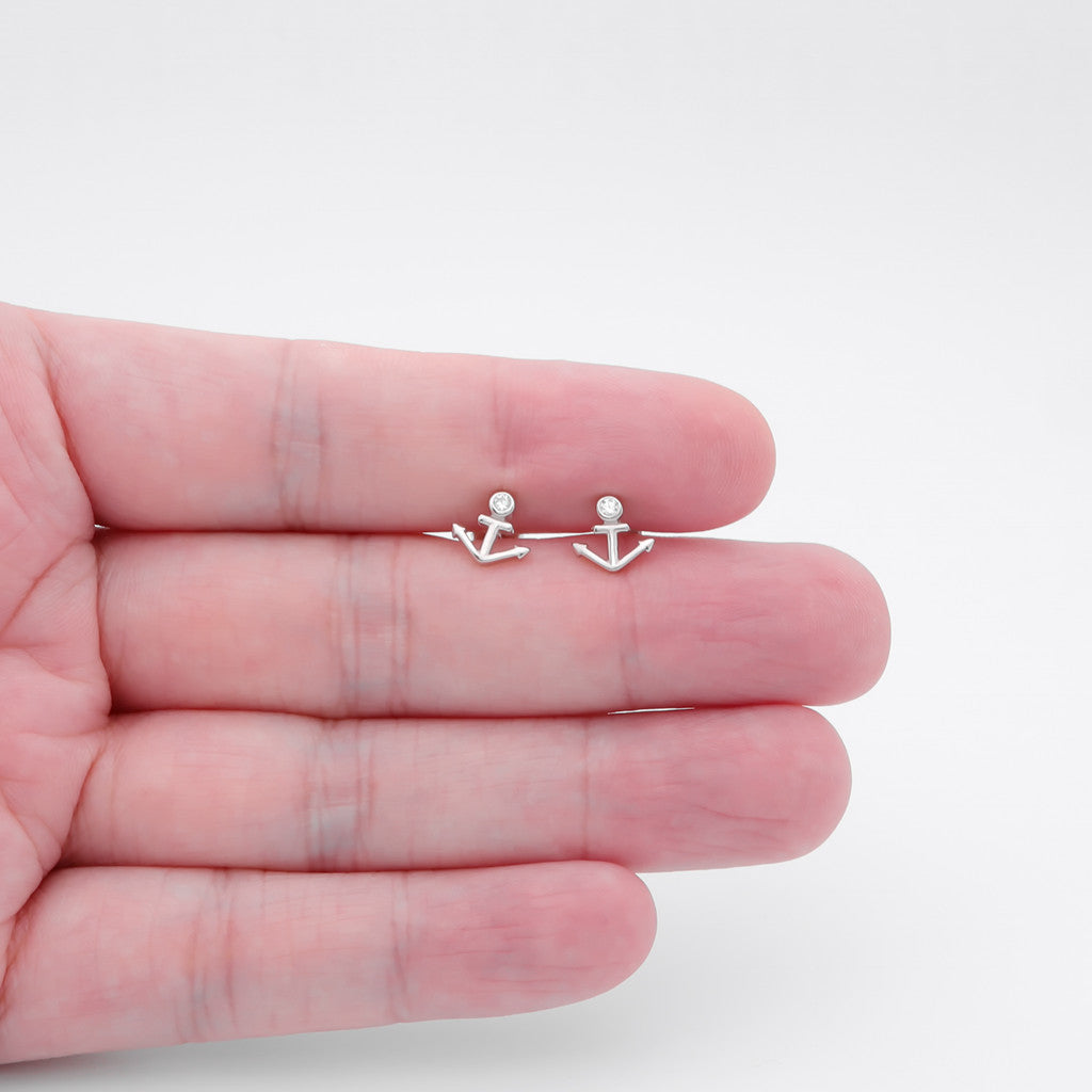 Sterling Silver Anchor Stud Earrings-earrings, Jewellery, Stud Earrings, Women's Earrings, Women's Jewellery-sse0181-5_1-Glitters