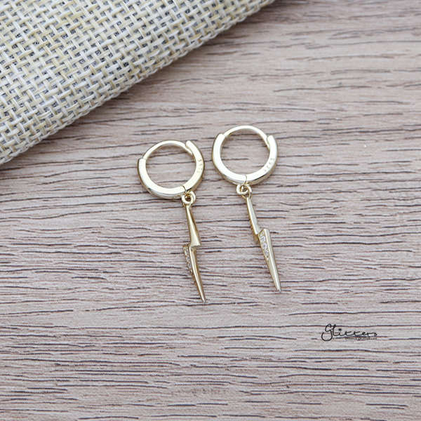 925 Sterling Silver Dangle C.Z Lightning One-Touch Huggie Hoop Earrings-Cubic Zirconia, earrings, Hoop Earrings, Jewellery, Women's Earrings, Women's Jewellery-sse0350-g_600-Glitters