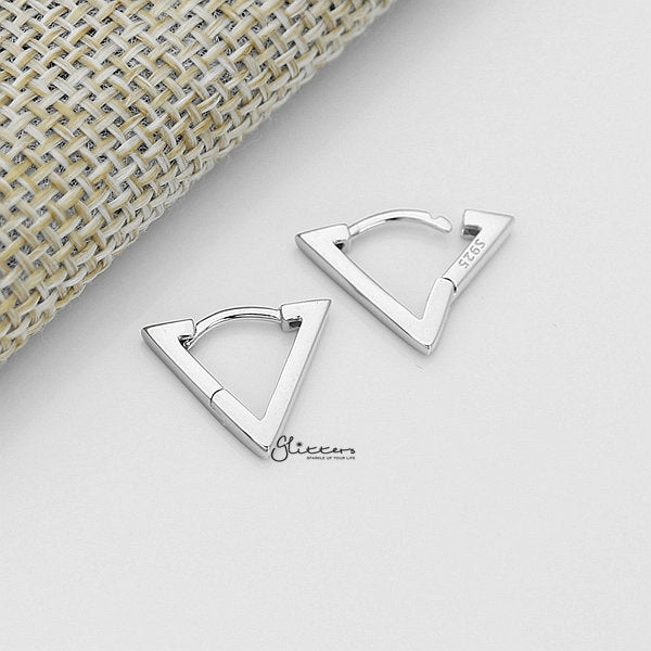 925 Sterling Silver Plain Triangle Shape One-Touch Huggie Earrings-earrings, Hoop Earrings, Jewellery, Women's Earrings, Women's Jewellery-sse0381-s_600-Glitters