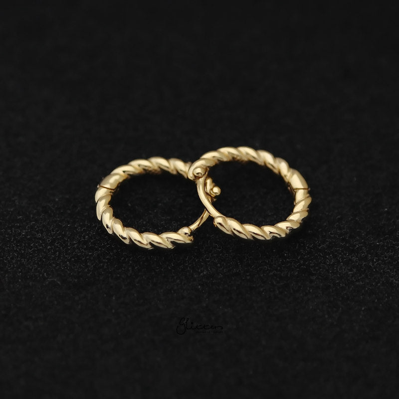 Sterling Silver Twist Rope One-Touch Huggie Hoop Earrings - Gold-earrings, Hoop Earrings, Jewellery, Women's Earrings, Women's Jewellery-sse0402-g2_800-Glitters