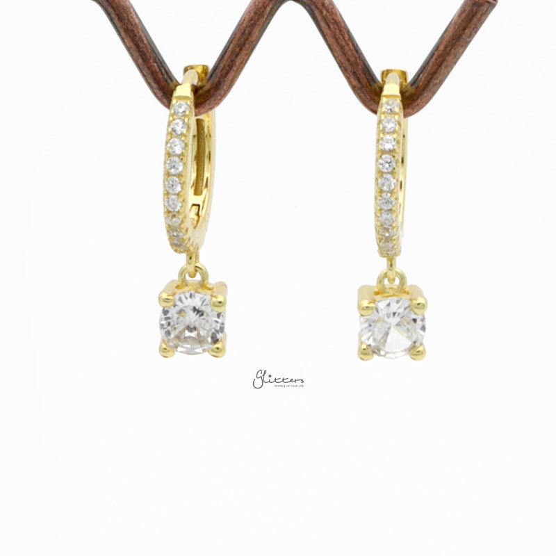 Round CZ Charm Huggie Hoop Earrings - Gold-Cubic Zirconia, earrings, Hoop Earrings, Jewellery, Women's Earrings, Women's Jewellery-sse0432-g4_800-Glitters