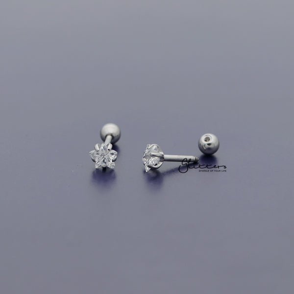 316L Surgical Steel Prong Set Star CZ Cartilage/Tragus Barbell Studs - Silver/Clear-Body Piercing Jewellery, Cartilage, Cubic Zirconia, Jewellery, Tragus, Women's Earrings, Women's Jewellery-tg0018_02-Glitters