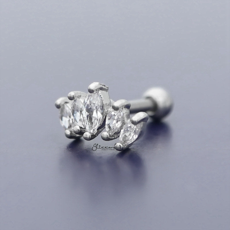 Prong Set Marquise CZ Tragus Cartilage Barbell Stud - Silver-Body Piercing Jewellery, Cartilage, Cubic Zirconia, Jewellery, Tragus, Women's Earrings, Women's Jewellery-tg0122-s2-Glitters