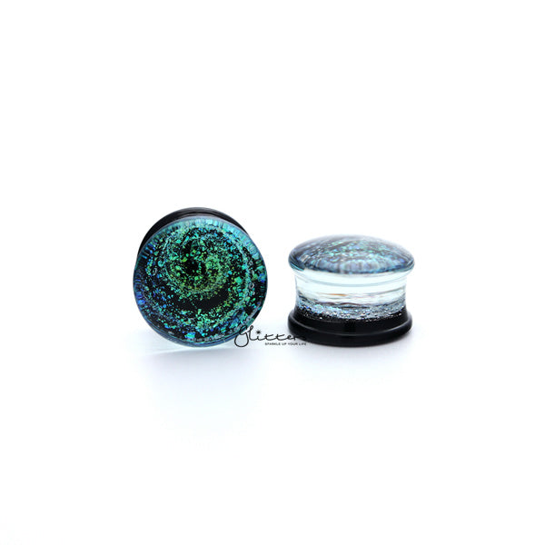 Galaxy Swirl Double Flared Glass Tunnel Plugs - Blue-Body Piercing Jewellery, Plug, Tunnel-tl0061-Glitters