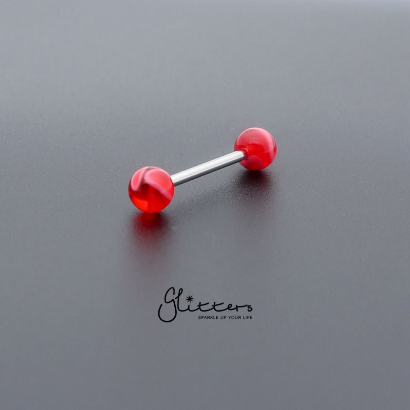 Red Marble Acrylic Ball with Surgical Steel Tongue Barbell-Body Piercing Jewellery, Tongue Bar-tr0001-_marble_4-Glitters