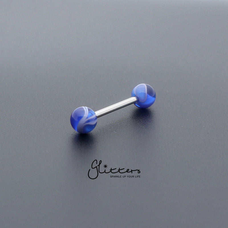 Blue Marble Acrylic Ball with Surgical Steel Tongue Barbell-Body Piercing Jewellery, Tongue Bar-tr0001-_marble_5-Glitters