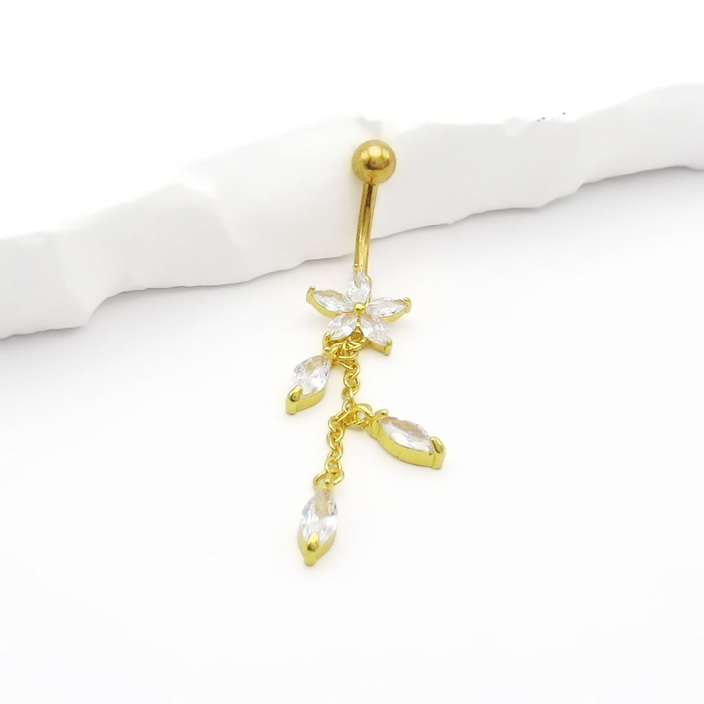 Marquise CZ Flower Dangle Belly Ring