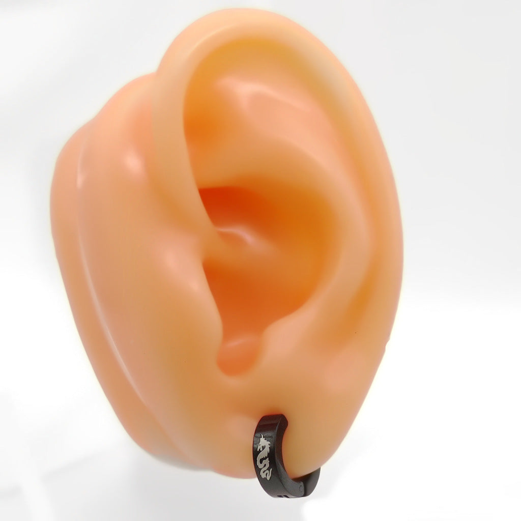 Stainless Steel Clip On Dragon Hoop Earrings-Non Piercing-4-Glitters