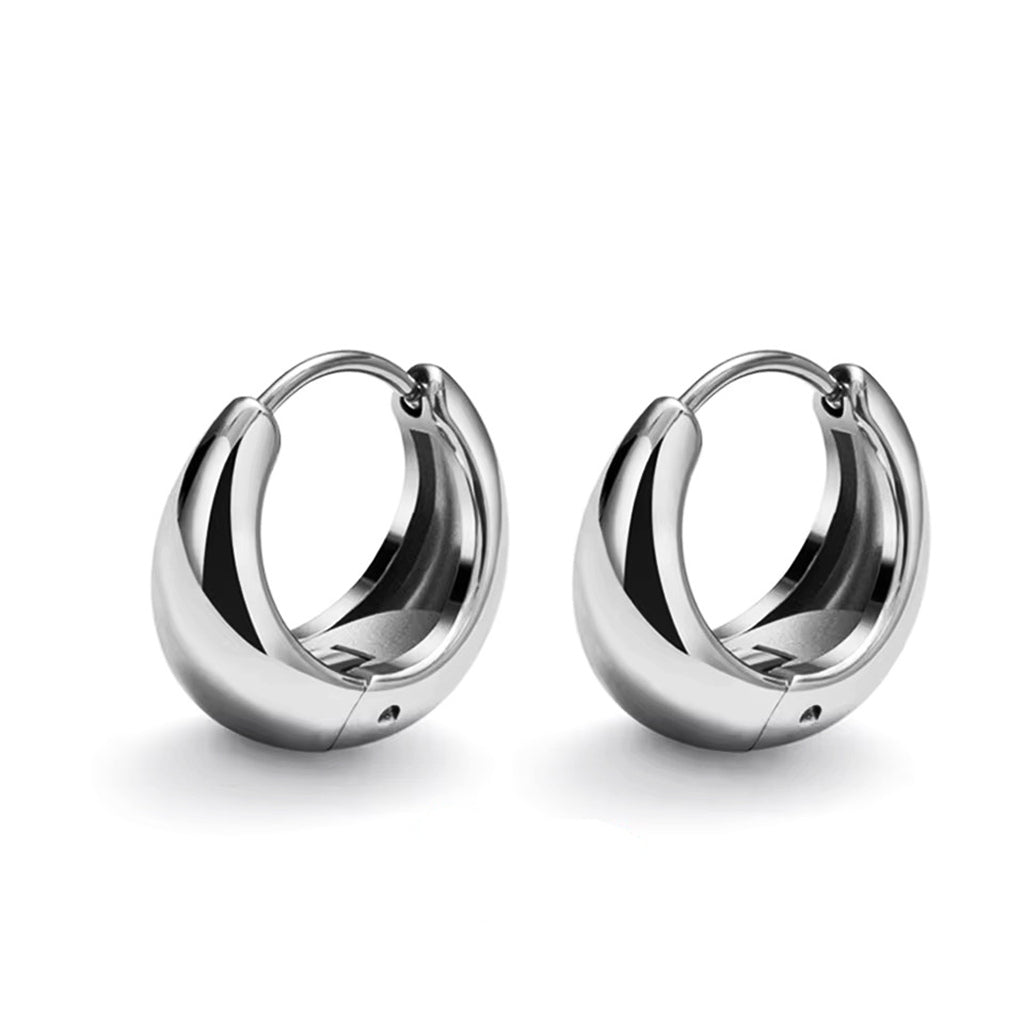 Stainless Steel Tapered Huggie Hoop Earrings - Silver-Earrings-1-Glitters