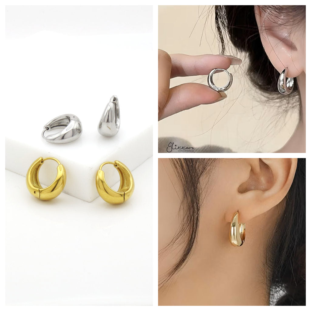 Stainless Steel Tapered Huggie Hoop Earrings - Gold-Earrings-2-Glitters