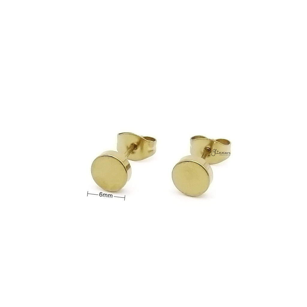 Stainless Steel Round Stud Earrings - Gold