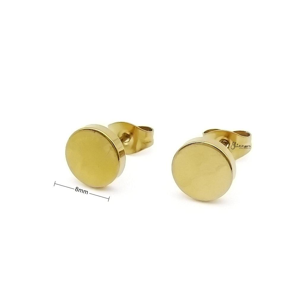 Stainless Steel Round Stud Earrings - Gold