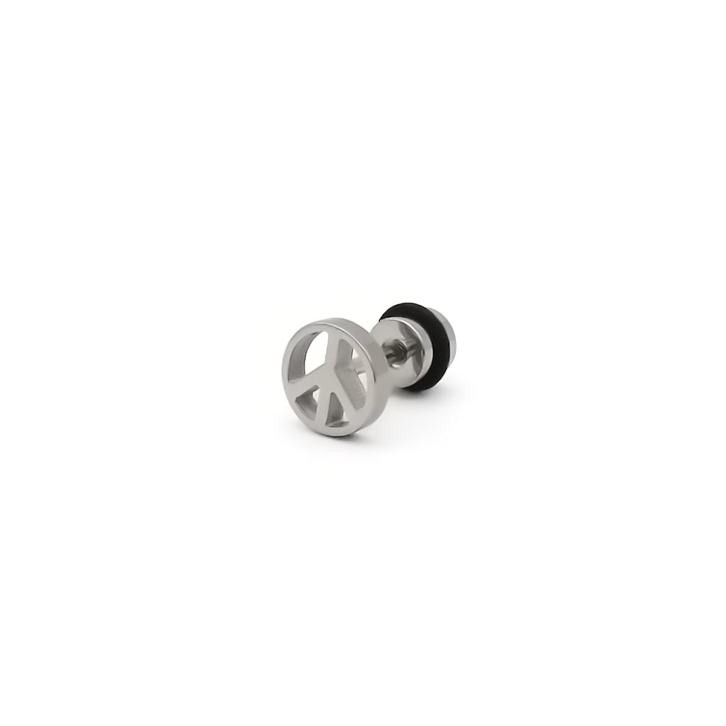 Stainless Steel Peace Sign Fake Plug Earring