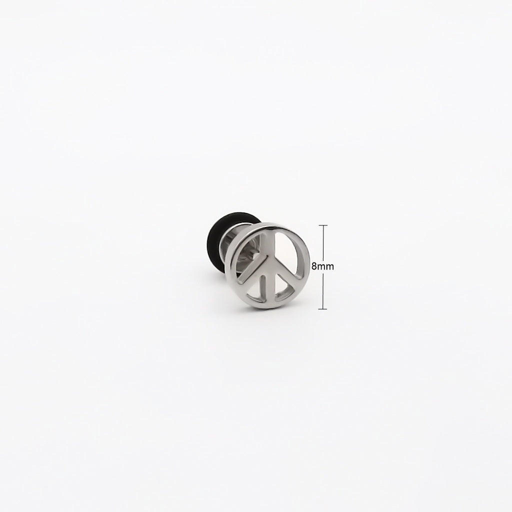 Stainless Steel Peace Sign Fake Plug Earring