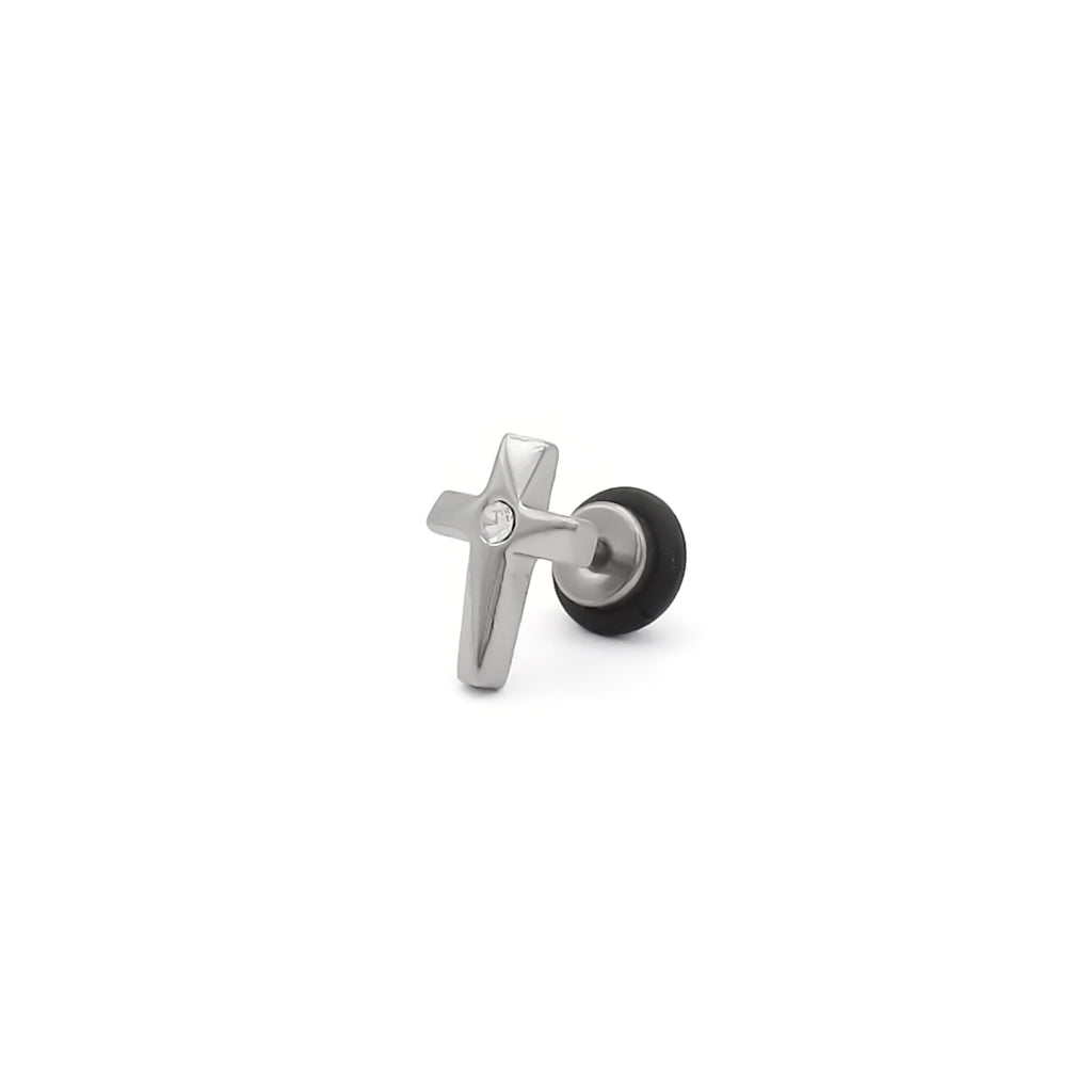Stainless Steel Crystal Cross Fake Plug Earring-Fake Plugs-1-Glitters