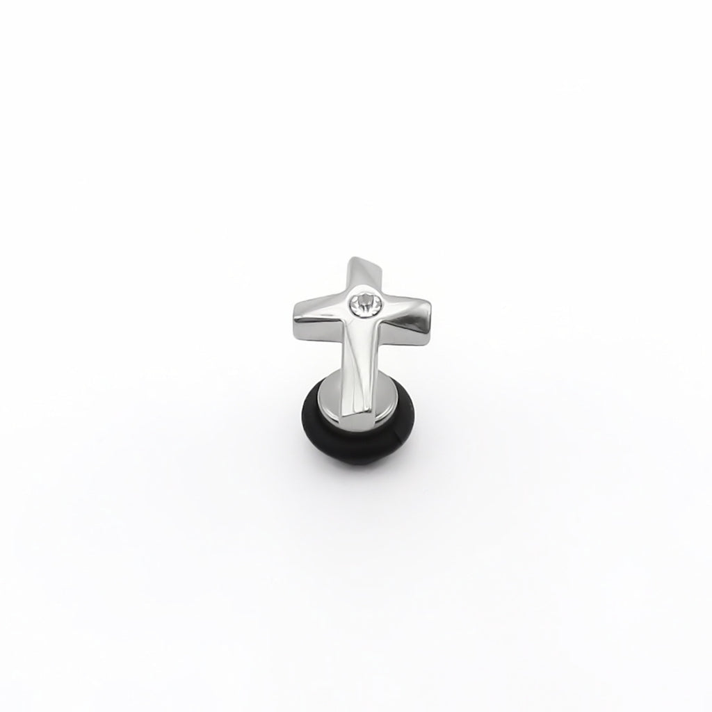Stainless Steel Crystal Cross Fake Plug Earring-Fake Plugs-2-Glitters