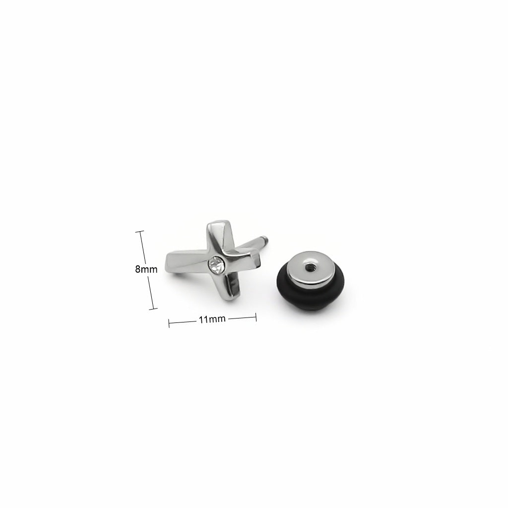Stainless Steel Crystal Cross Fake Plug Earring-Fake Plugs-3-Glitters