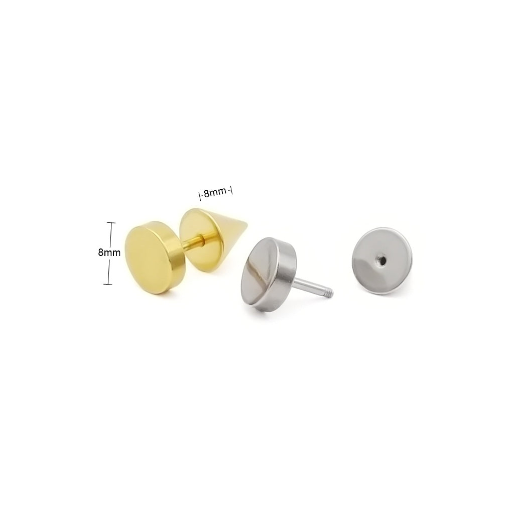 Stainless Steel Round Spike Back Fake Plug Earring