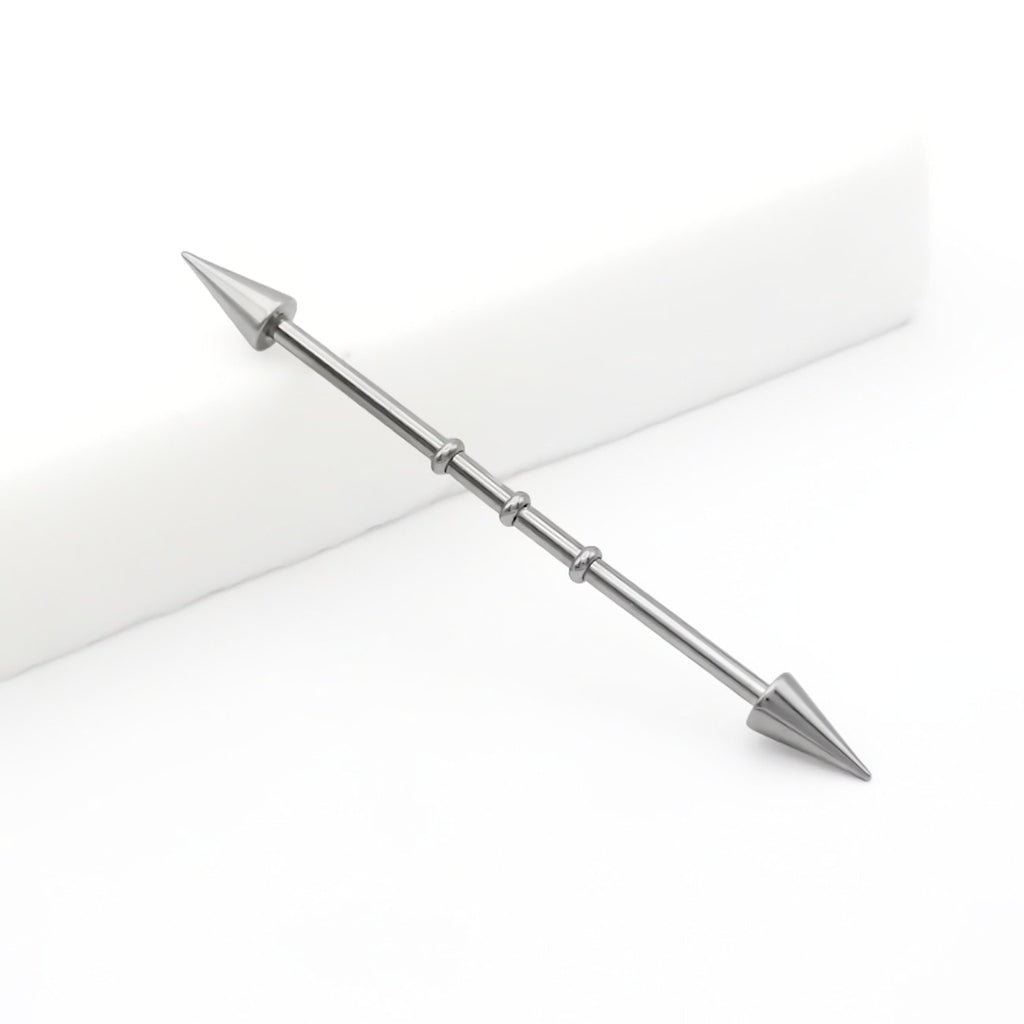 316L Surgical Steel 3-Notched Spike Industrial Barbell