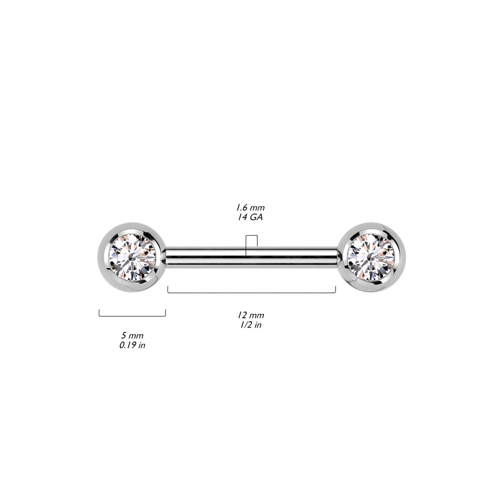 Titanium Internally Threaded Nipple Barbell With CZ Ball Ends-Nipple Barbells-3-Glitters