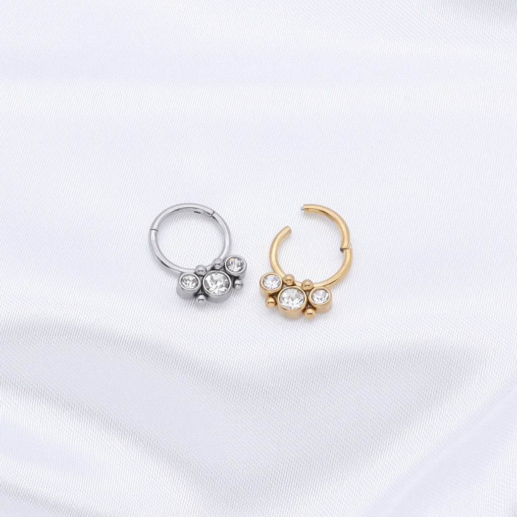 3 Bezel Set Forward Facing CZ Hinged Segment Ring - Silver-Septum Rings-3-Glitters