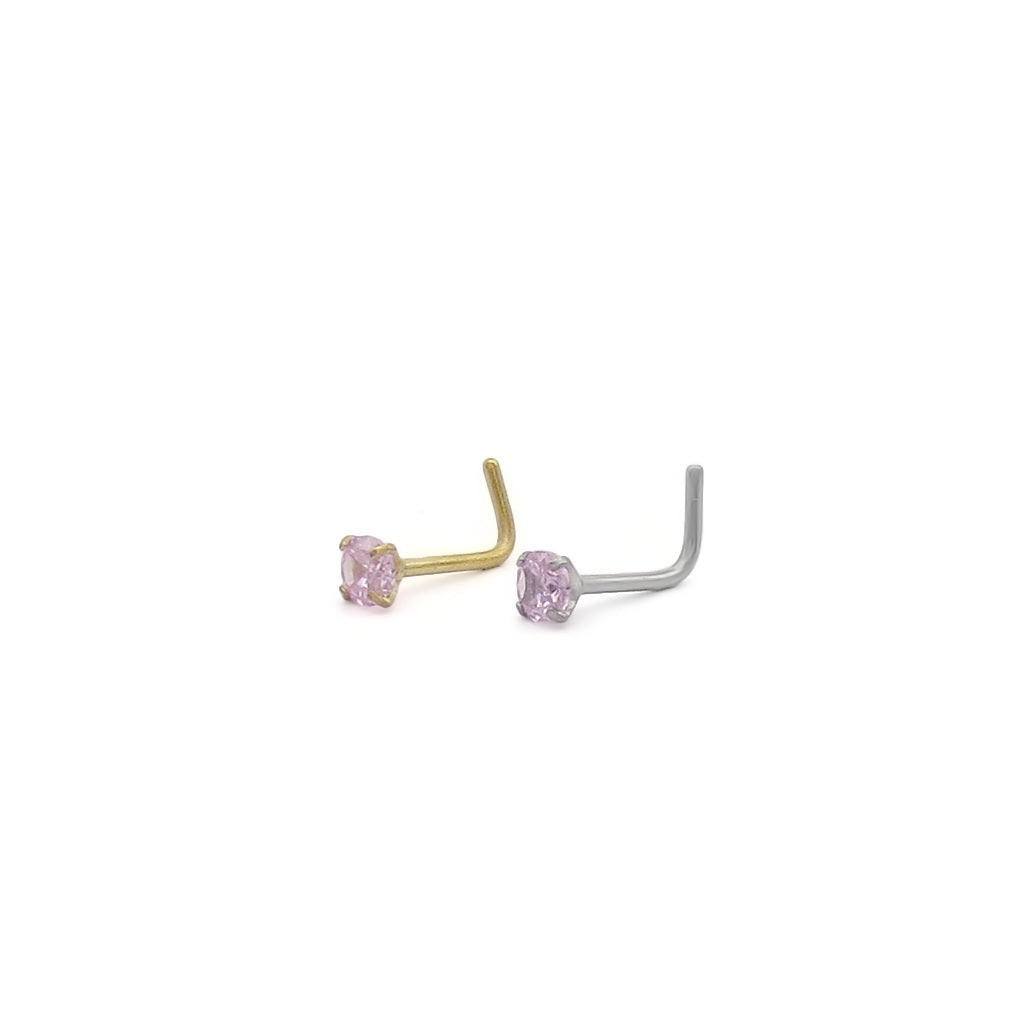 3mm Pink Round C.Z L Bend Nose Stud-Nose Studs-1-Glitters