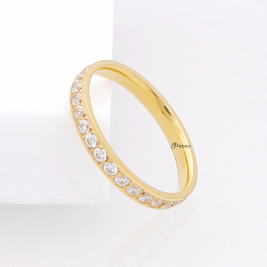 CZ Fully Inlay Stainless Steel Band Ring - Gold-Stainless Steel Rings-5-Glitters