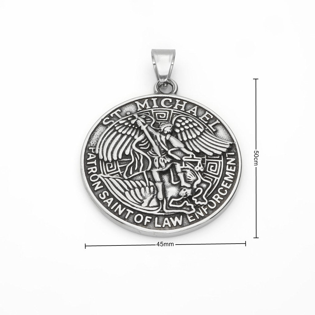 Stainless Steel St. Michael Round Shape Pendant-Pendants-4-Glitters