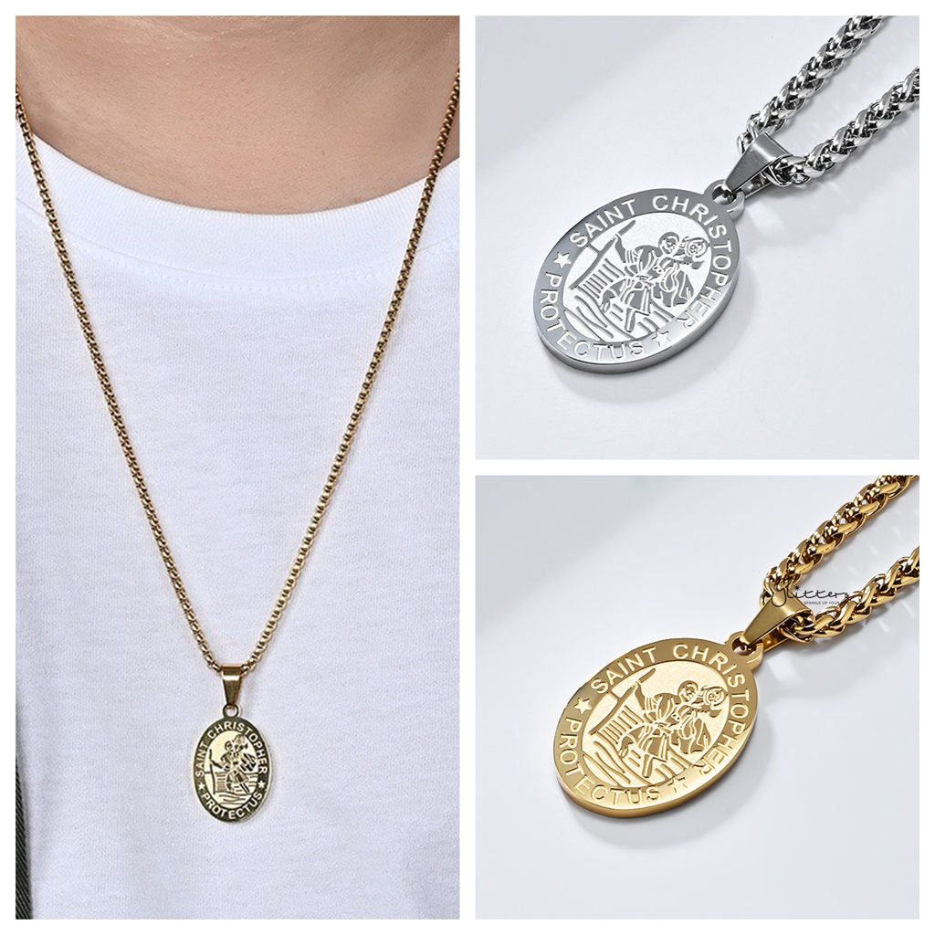 Stainless Steel St. Christopher Oval Shape Pendant - Gold-Pendants-2-Glitters