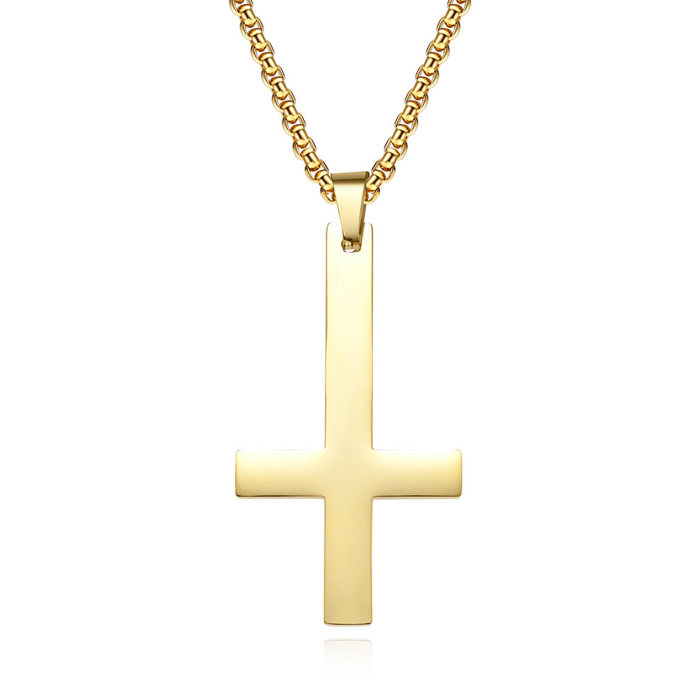 Stainless Steel Inverted Cross Pendant - Gold