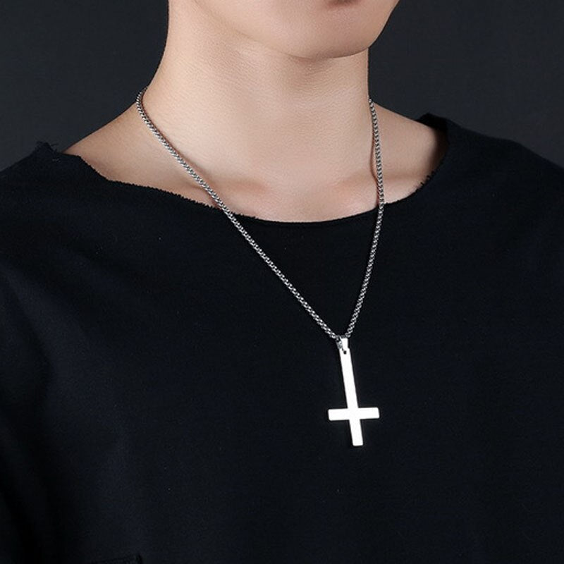 Stainless Steel Inverted Cross Pendant - Silver