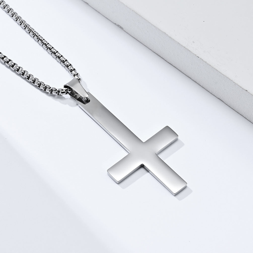 Stainless Steel Inverted Cross Pendant - Silver