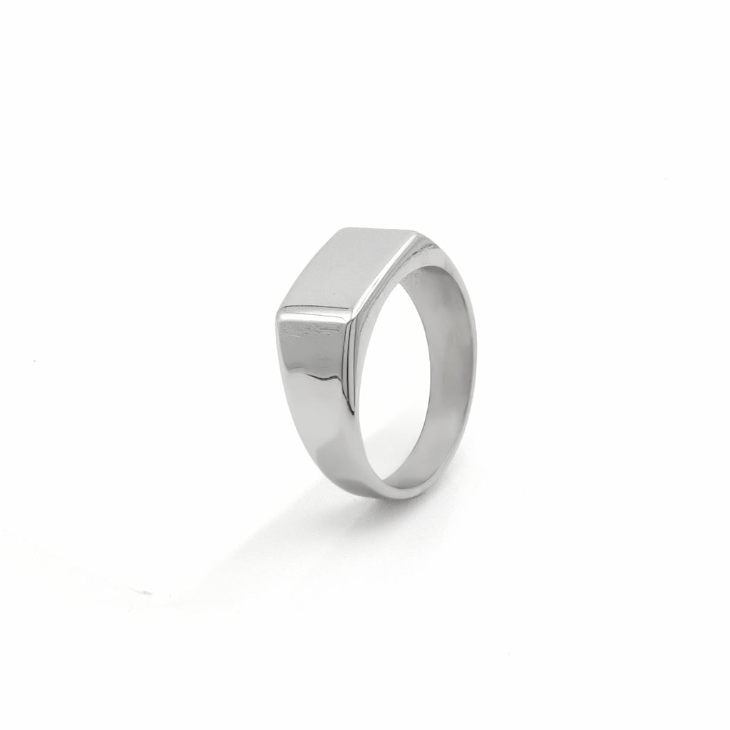 Stainless Steel Geometric Signet Ring - Silver-Stainless Steel Rings-1-Glitters