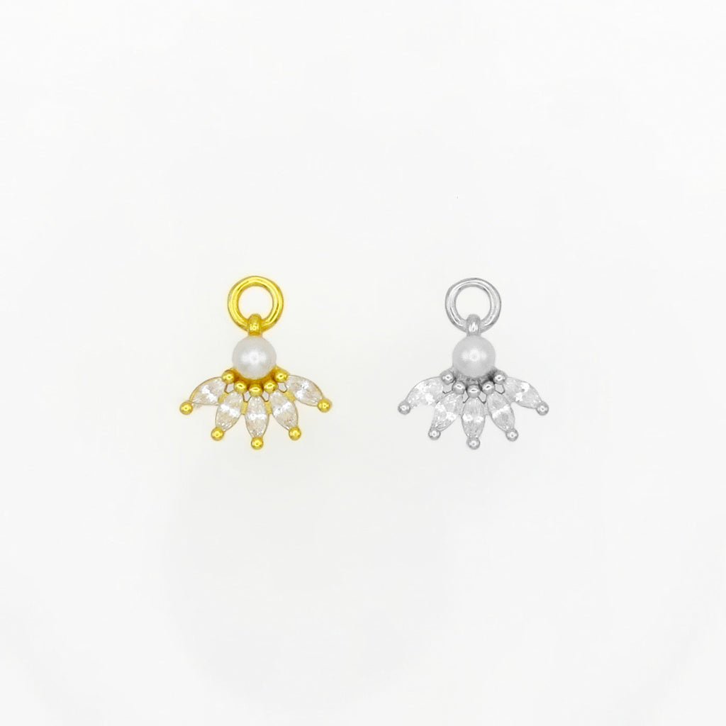 925 Sterling Silver Pearl & Marquise CZ Fan Hoop Earring Dangle Charm