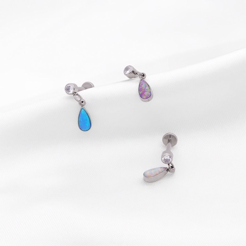 Teardrop Opal Internally Threaded Flat Back Stud-Tragus | Cartilage | Daith | Conch-1-Glitters