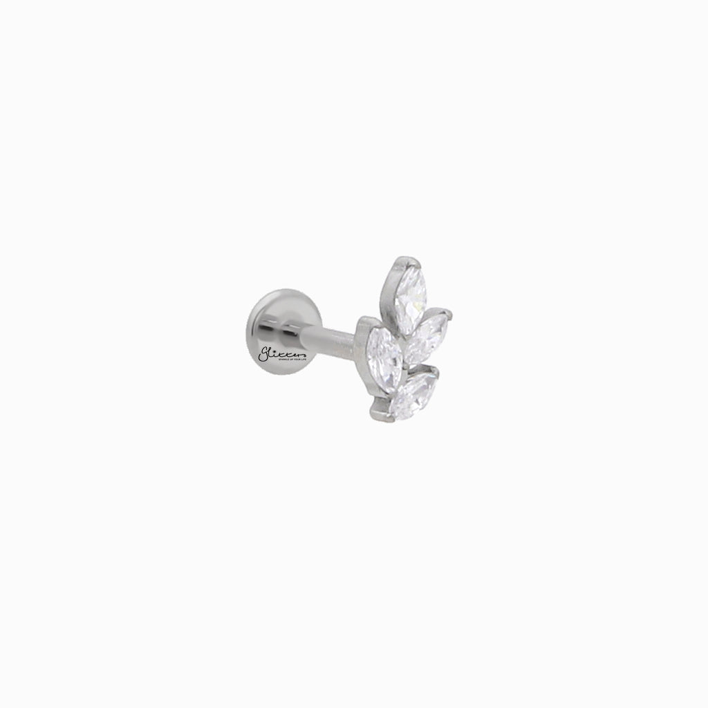 Marquis CZ Leaf Top Titanium Flat Back Stud-Tragus | Cartilage | Daith | Conch-2-Glitters