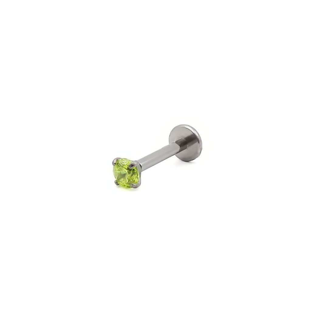 Round CZ Top Titanium Flat Back Stud Earring - Green