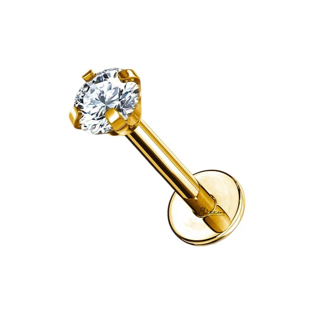Round CZ Top Internally Threaded Titanium Flat Back Stud Earrings - Clear-Tragus | Cartilage | Daith | Conch-2-Glitters