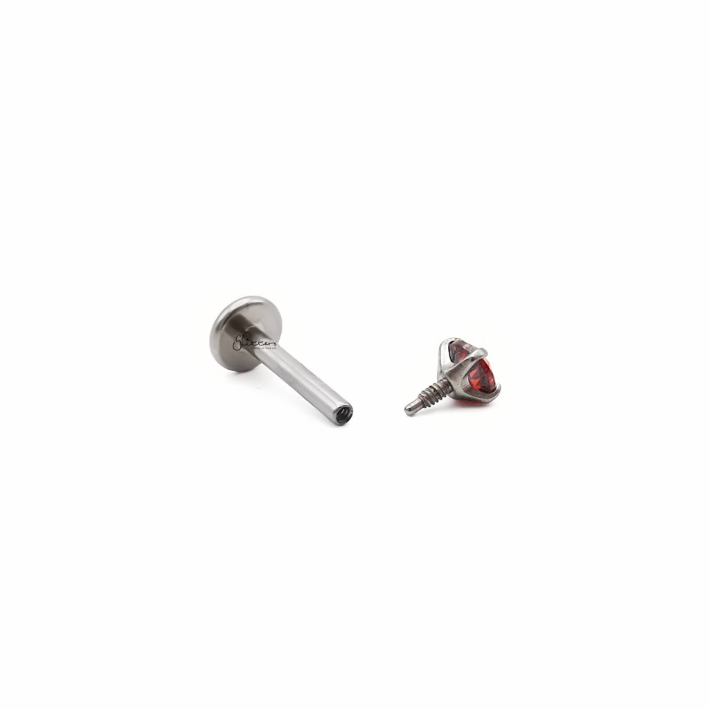 Round CZ Top Titanium Flat Back Stud Earring - Red