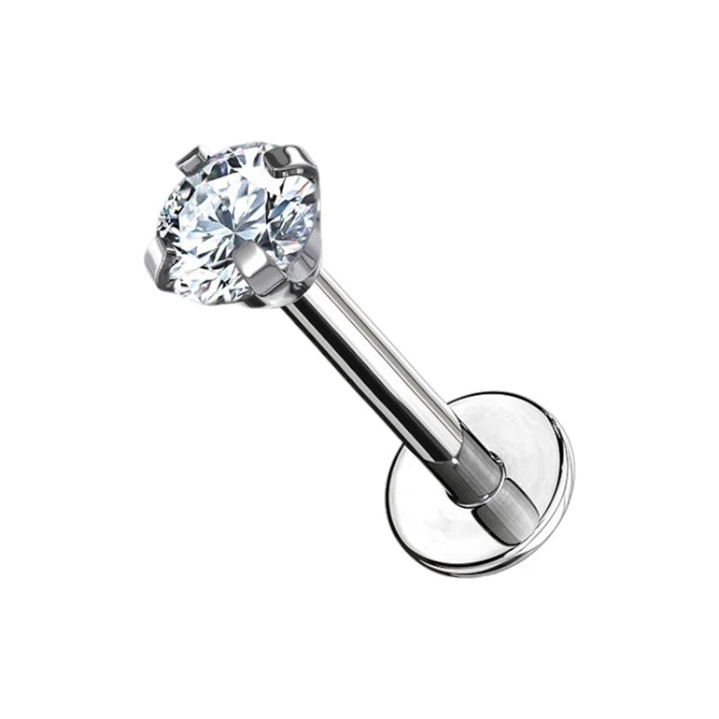 Round CZ Top Internally Threaded Titanium Flat Back Stud Earrings - Clear-Tragus | Cartilage | Daith | Conch-1-Glitters