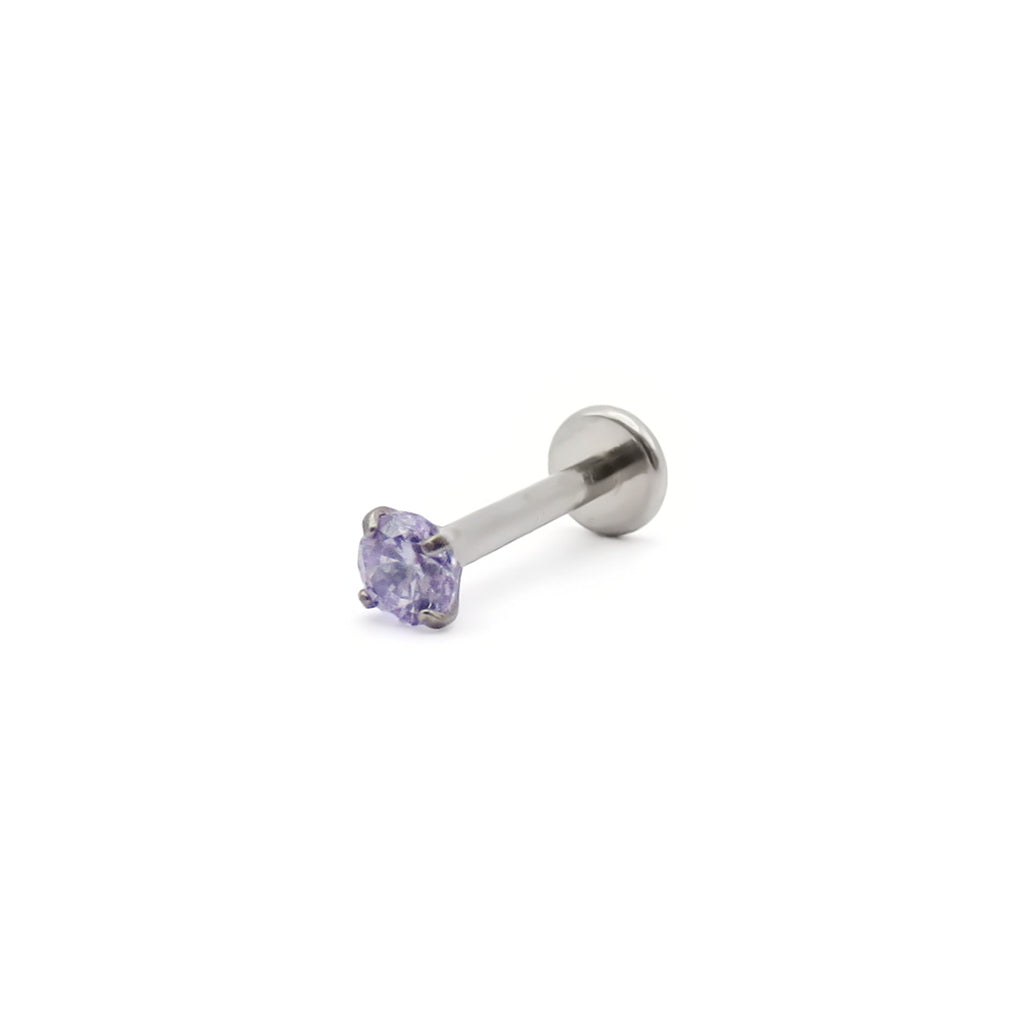 Round CZ Top Titanium Flat Back Stud Earring - Tanzanite