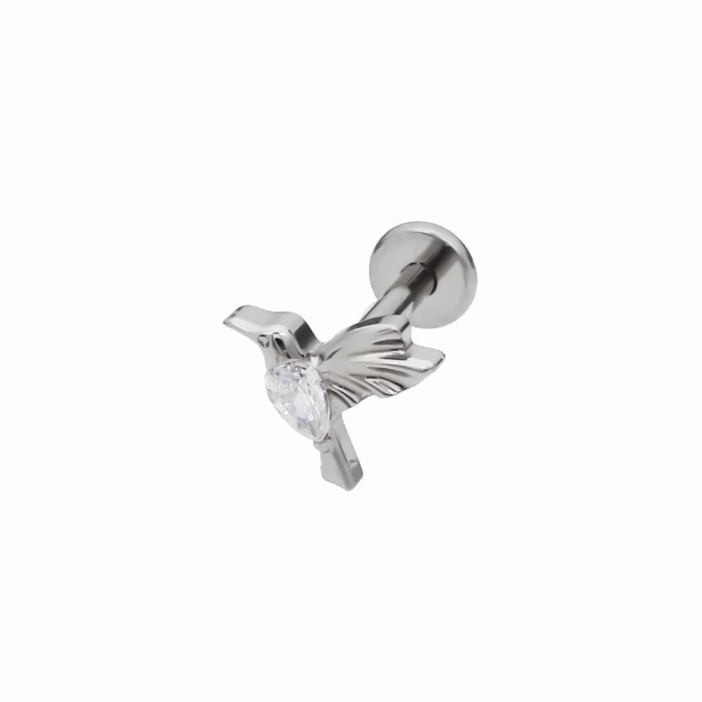 Titanium Flat Back Stud Earrings with CZ Hummingbird Top-Tragus | Cartilage | Daith | Conch-1-Glitters