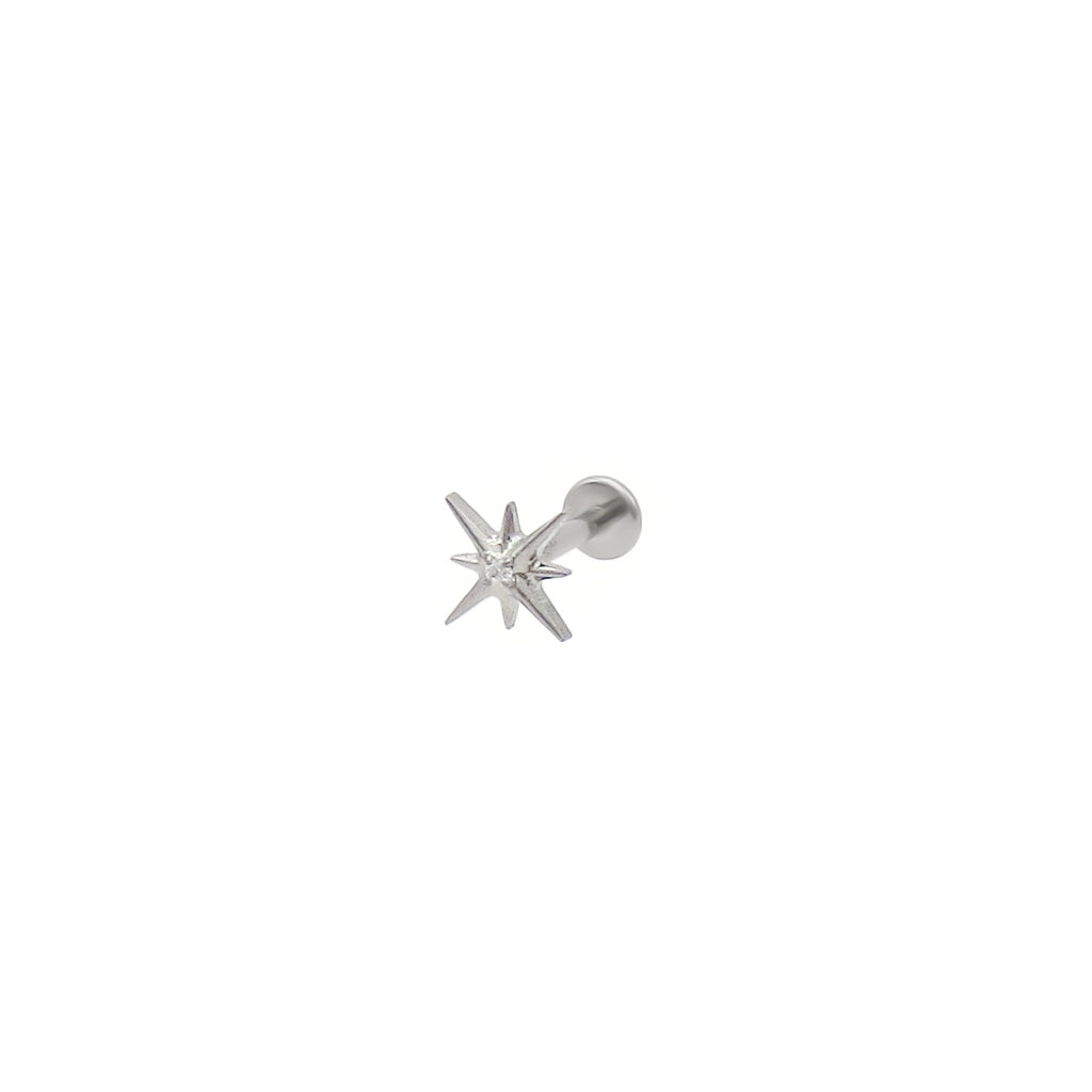 Starburst CZ Centre Threadless Titanium Flat Back Stud Earring